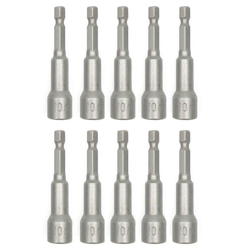 XMHF 10mm Nut Driver Bit Socket Adapter Hex Shank Extension Drill Bit Hex Bit Magnetic 10Pcs - Image 1